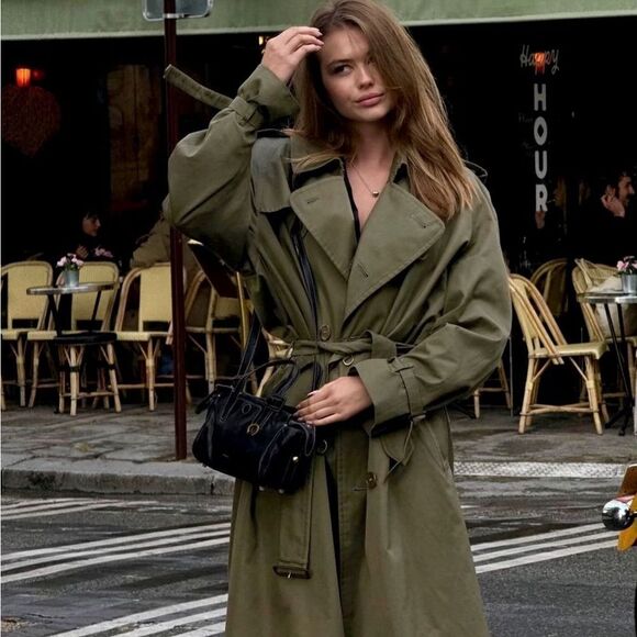 VINTAGE Khaki green oversized trench coat - Picture 8 of 17